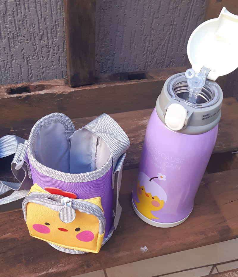 GARRAFA TÉRMICA INFANTIL 900 ML COM BOLSA  DE ALÇA AJUSTÁVEL