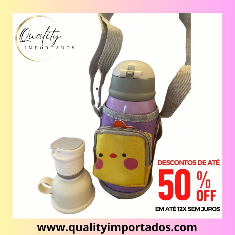 GARRAFA TÉRMICA INFANTIL 900 ML COM BOLSA  DE ALÇA AJUSTÁVEL